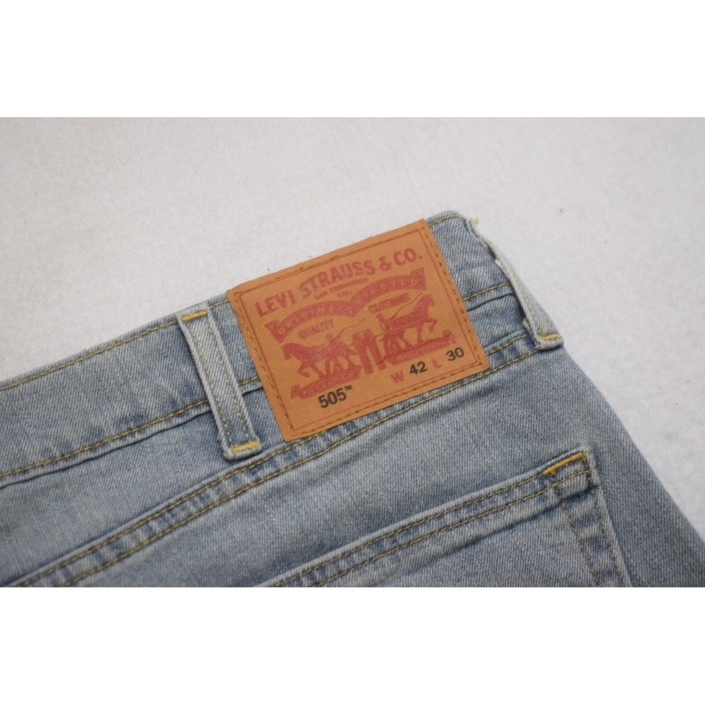 Levis 505 Regular Fit Straight Leg Stretch Denim Blue Jeans Mens Size 42 x 30
